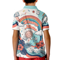 Personalized Hawaii Back To School Kid Polo Shirt Retro Rainbow Sun with Tropical Hibiscus Flowers TS04 - Polynesian Pride