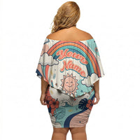 Personalized Hawaii Back To School Off Shoulder Short Dress Retro Rainbow Sun with Tropical Hibiscus Flowers TS04 - Polynesian Pride
