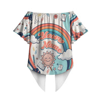 Personalized Hawaii Back To School Off Shoulder Wrap Waist Top Retro Rainbow Sun with Tropical Hibiscus Flowers TS04 - Polynesian Pride