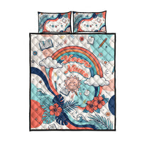 Personalized Hawaii Back To School Quilt Bed Set Retro Rainbow Sun with Tropical Hibiscus Flowers TS04 - Polynesian Pride