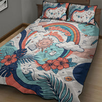 Personalized Hawaii Back To School Quilt Bed Set Retro Rainbow Sun with Tropical Hibiscus Flowers TS04 - Polynesian Pride