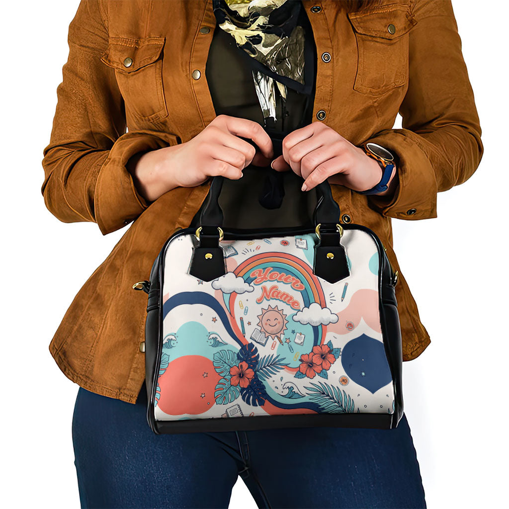 Personalized Hawaii Back To School Shoulder Handbag Retro Rainbow Sun with Tropical Hibiscus Flowers TS04 - Polynesian Pride