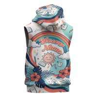 Personalized Hawaii Back To School Sleeveless Hoodie Retro Rainbow Sun with Tropical Hibiscus Flowers TS04 - Polynesian Pride