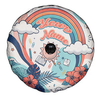 Personalized Hawaii Back To School Spare Tire Cover Retro Rainbow Sun with Tropical Hibiscus Flowers TS04 - Polynesian Pride
