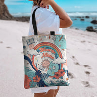 Personalized Hawaii Back To School Tote Bag Retro Rainbow Sun with Tropical Hibiscus Flowers TS04 - Polynesian Pride
