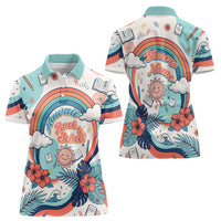 Personalized Hawaii Back To School Women Polo Shirt Retro Rainbow Sun with Tropical Hibiscus Flowers TS04 - Polynesian Pride