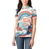 Personalized Hawaii Back To School Women Polo Shirt Retro Rainbow Sun with Tropical Hibiscus Flowers TS04 - Polynesian Pride