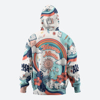 Personalized Hawaii Back To School Zip Hoodie Retro Rainbow Sun with Tropical Hibiscus Flowers TS04 - Polynesian Pride