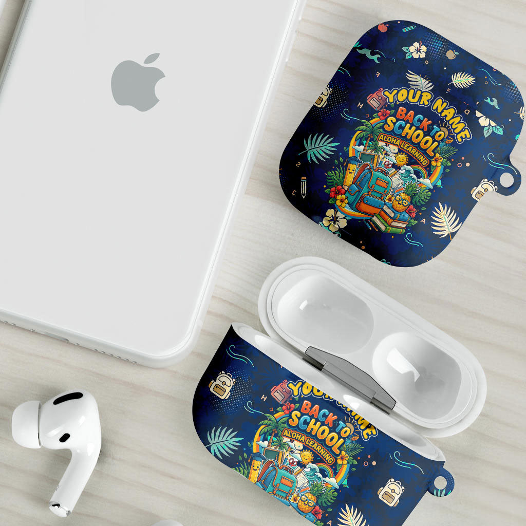 Personalized Hawaii Back To School Aloha Learning AirPods Case Retro Rainbow open Notebook with Pineapple and Hibiscus Flowers TS04 - Polynesian Pride