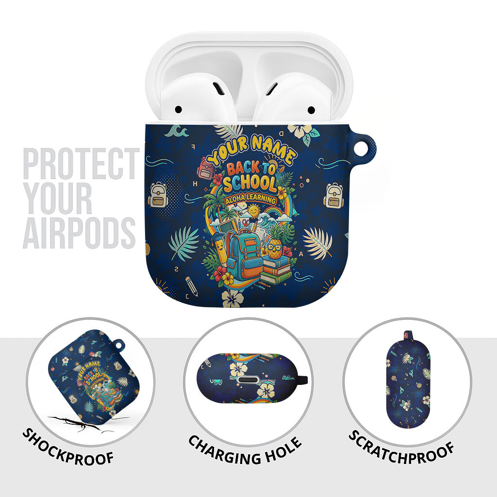 Personalized Hawaii Back To School Aloha Learning AirPods Case Retro Rainbow open Notebook with Pineapple and Hibiscus Flowers TS04 - Polynesian Pride