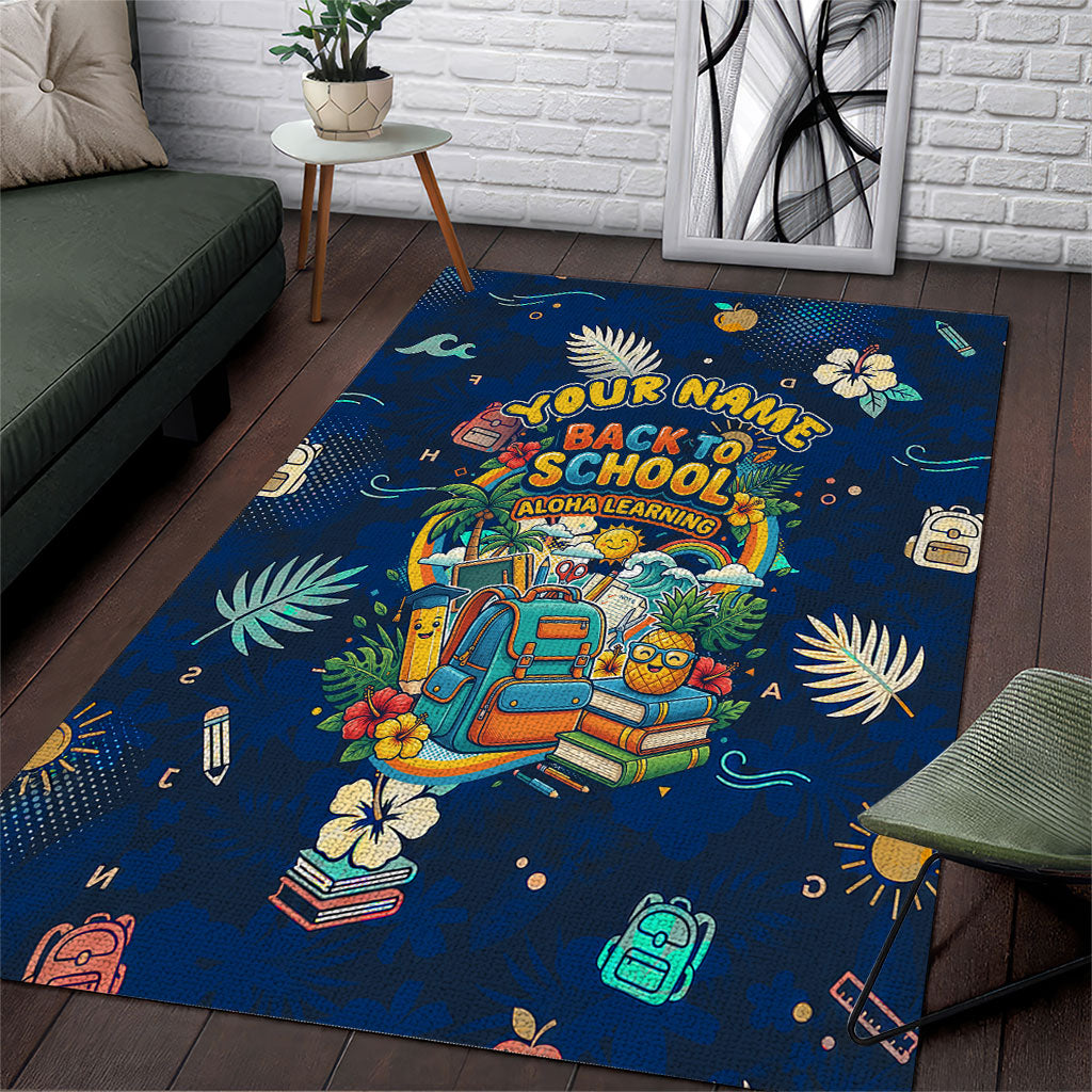 Personalized Hawaii Back To School Aloha Learning Area Rug Retro Rainbow open Notebook with Pineapple and Hibiscus Flowers TS04 Blue - Polynesian Pride