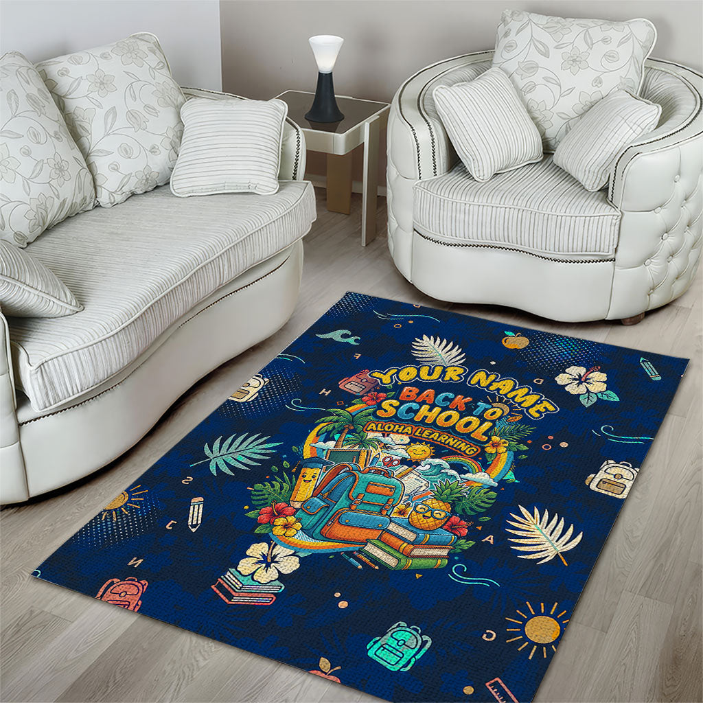 Personalized Hawaii Back To School Aloha Learning Area Rug Retro Rainbow open Notebook with Pineapple and Hibiscus Flowers TS04 - Polynesian Pride