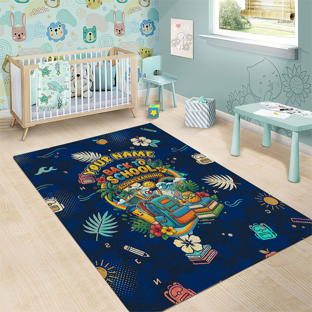 Personalized Hawaii Back To School Aloha Learning Area Rug Retro Rainbow open Notebook with Pineapple and Hibiscus Flowers TS04 - Polynesian Pride
