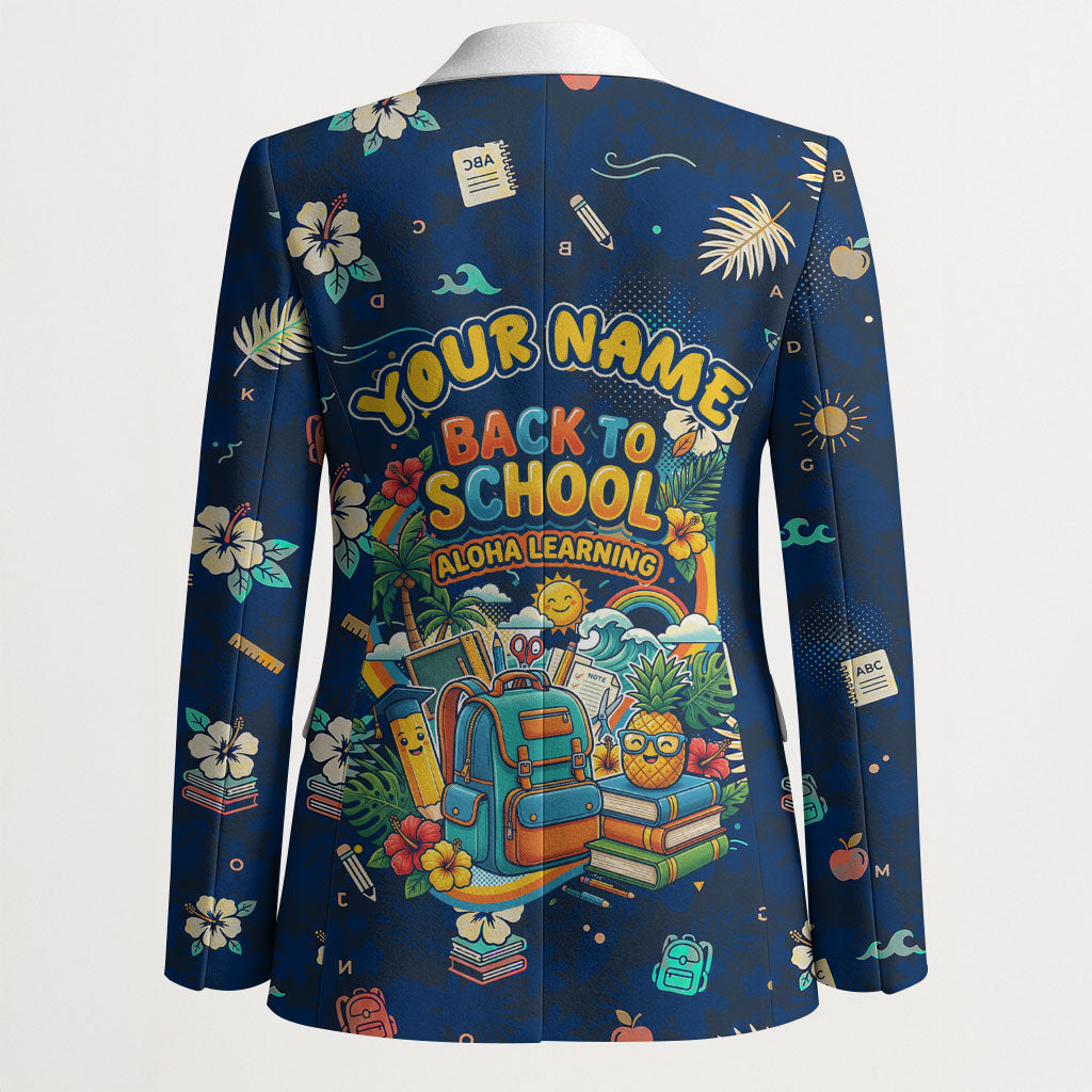 Personalized Hawaii Back To School Aloha Learning Blazer Retro Rainbow open Notebook with Pineapple and Hibiscus Flowers TS04 - Polynesian Pride
