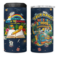 Personalized Hawaii Back To School Aloha Learning 4 in 1 Can Cooler Tumbler Retro Rainbow open Notebook with Pineapple and Hibiscus Flowers TS04 One Size: 16 oz Blue - Polynesian Pride
