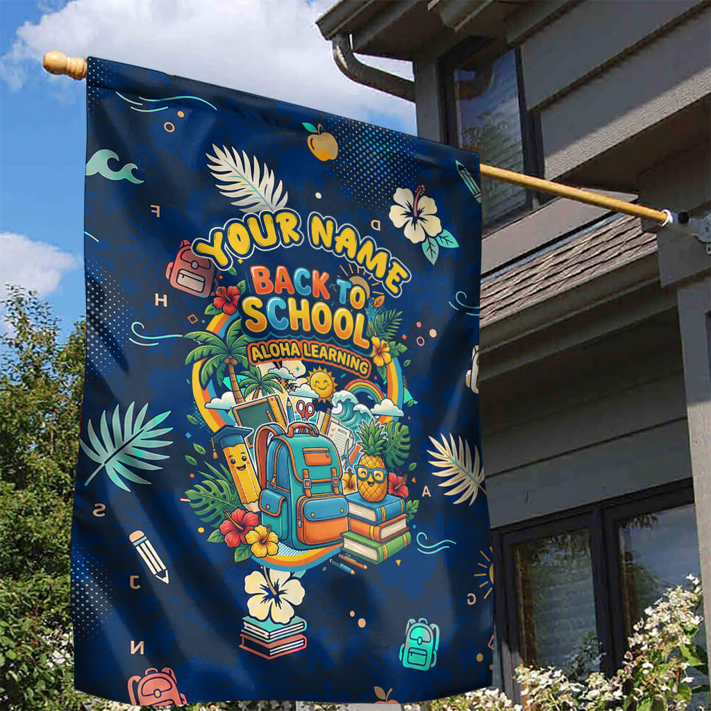 Personalized Hawaii Back To School Aloha Learning Garden Flag Retro Rainbow open Notebook with Pineapple and Hibiscus Flowers TS04 - Polynesian Pride