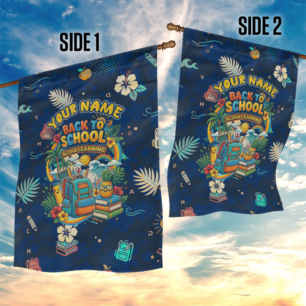 Personalized Hawaii Back To School Aloha Learning Garden Flag Retro Rainbow open Notebook with Pineapple and Hibiscus Flowers TS04 - Polynesian Pride