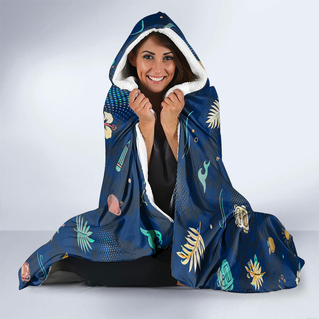 Personalized Hawaii Back To School Aloha Learning Hooded Blanket Retro Rainbow open Notebook with Pineapple and Hibiscus Flowers TS04 - Polynesian Pride