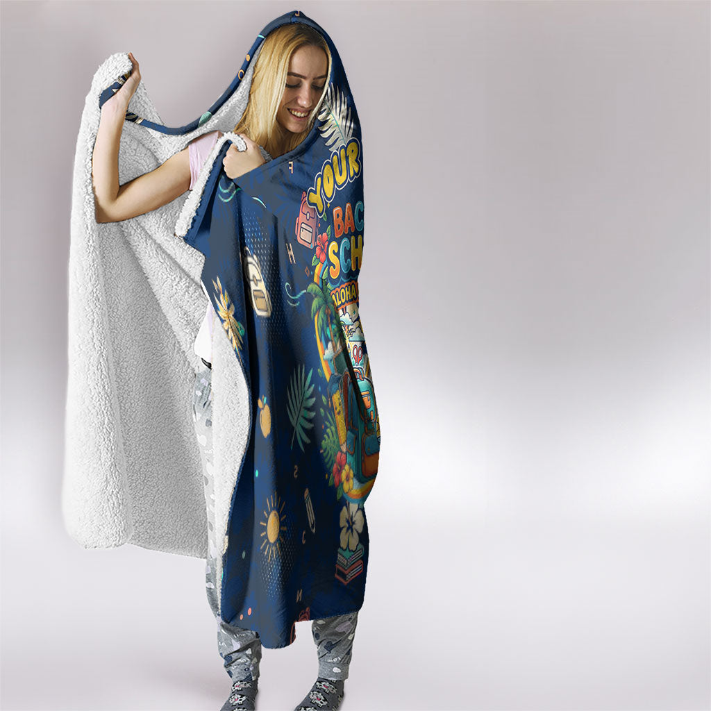 Personalized Hawaii Back To School Aloha Learning Hooded Blanket Retro Rainbow open Notebook with Pineapple and Hibiscus Flowers TS04 - Polynesian Pride