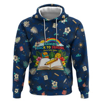 Personalized Hawaii Back To School Aloha Learning Hoodie Retro Rainbow open Notebook with Pineapple and Hibiscus Flowers TS04 Pullover Hoodie Blue - Polynesian Pride