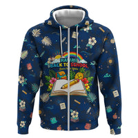 Personalized Hawaii Back To School Aloha Learning Hoodie Retro Rainbow open Notebook with Pineapple and Hibiscus Flowers TS04 Zip Hoodie Blue - Polynesian Pride