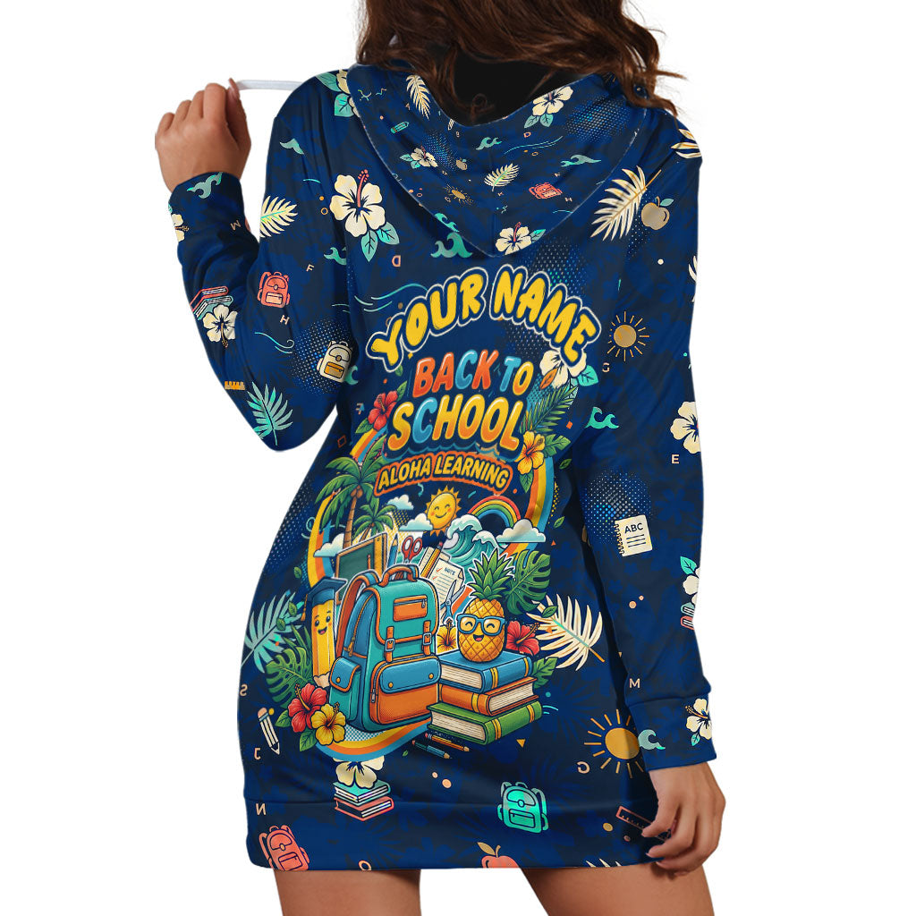 Personalized Hawaii Back To School Aloha Learning Hoodie Dress Retro Rainbow open Notebook with Pineapple and Hibiscus Flowers TS04 - Polynesian Pride