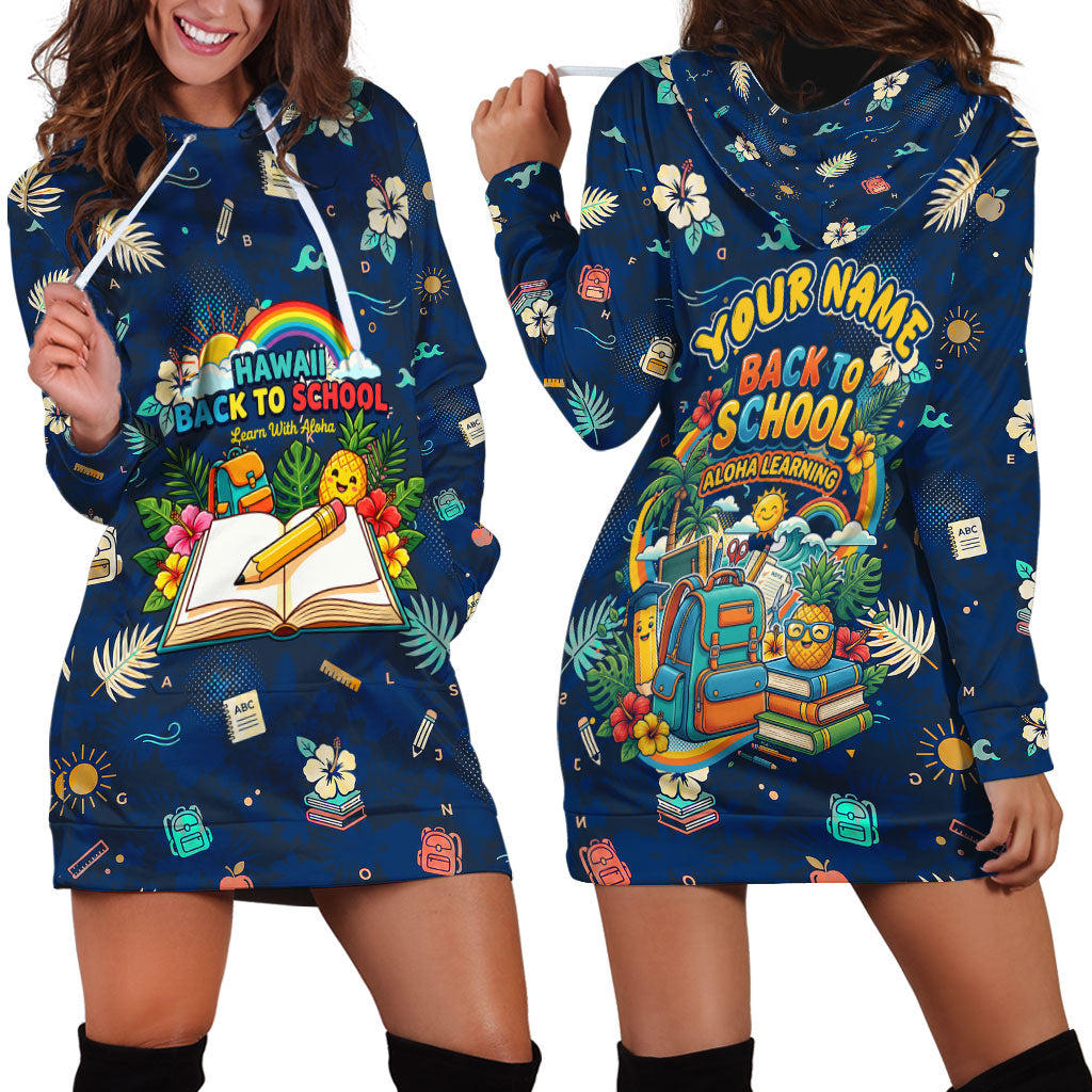 Personalized Hawaii Back To School Aloha Learning Hoodie Dress Retro Rainbow open Notebook with Pineapple and Hibiscus Flowers TS04 - Polynesian Pride