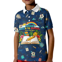 Personalized Hawaii Back To School Aloha Learning Kid Polo Shirt Retro Rainbow open Notebook with Pineapple and Hibiscus Flowers TS04 Kid Blue - Polynesian Pride