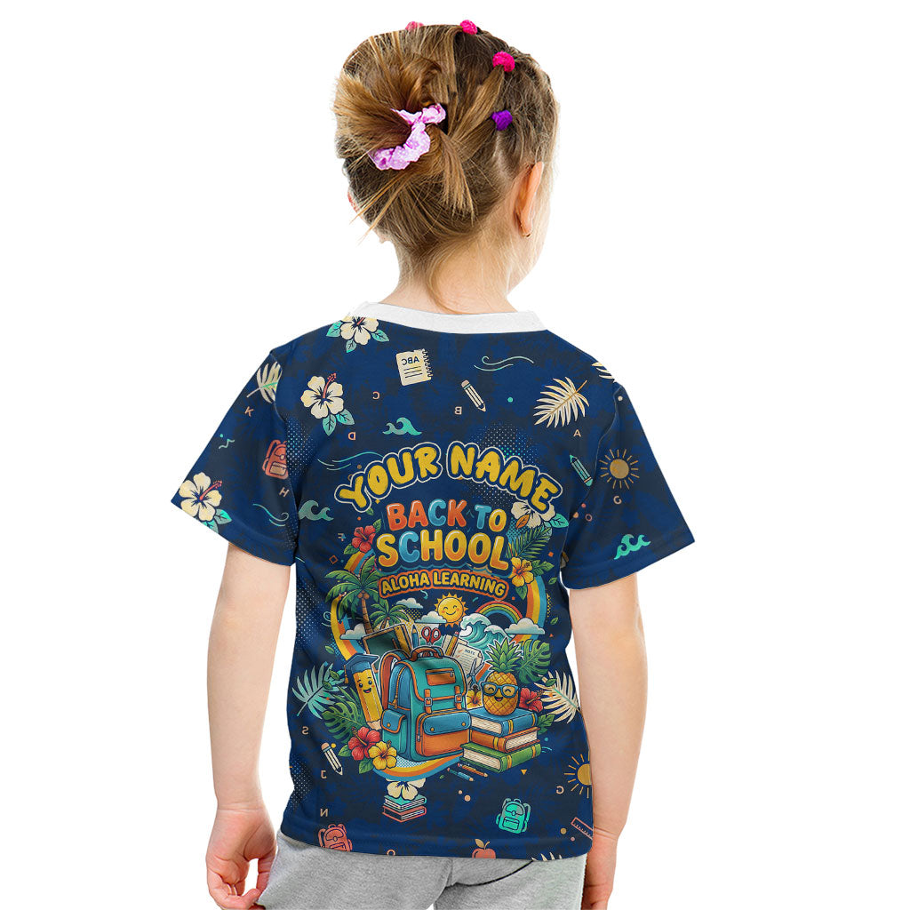 Personalized Hawaii Back To School Aloha Learning Kid T Shirt Retro Rainbow open Notebook with Pineapple and Hibiscus Flowers TS04 - Polynesian Pride
