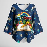 Personalized Hawaii Back To School Aloha Learning Kimono Sleeve Blouse Retro Rainbow open Notebook with Pineapple and Hibiscus Flowers TS04 Female Blue - Polynesian Pride