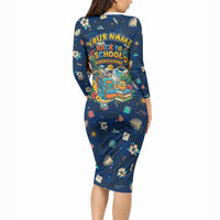 Personalized Hawaii Back To School Aloha Learning Long Sleeve Bodycon Dress Retro Rainbow open Notebook with Pineapple and Hibiscus Flowers TS04 - Polynesian Pride