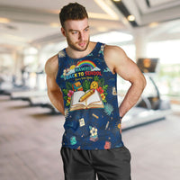 Personalized Hawaii Back To School Aloha Learning Men Tank Top Retro Rainbow open Notebook with Pineapple and Hibiscus Flowers TS04 Blue - Polynesian Pride