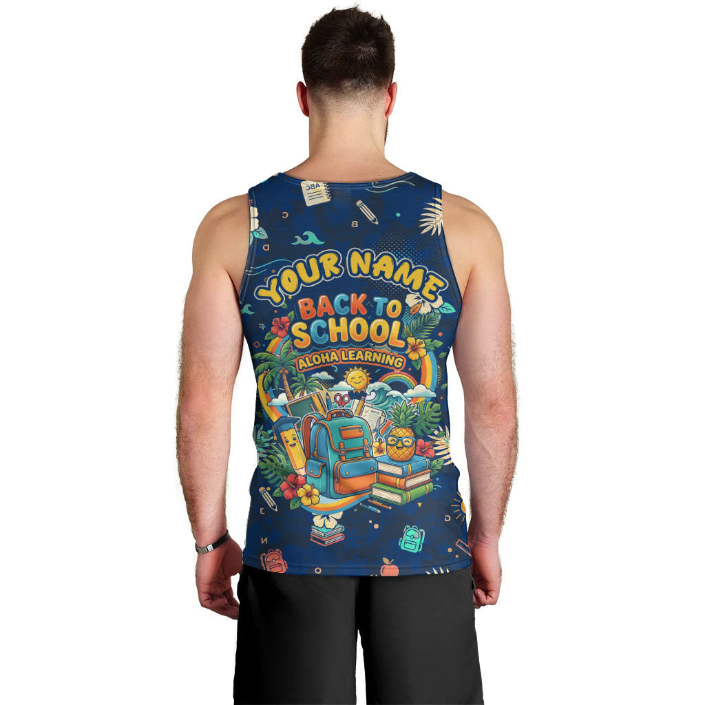 Personalized Hawaii Back To School Aloha Learning Men Tank Top Retro Rainbow open Notebook with Pineapple and Hibiscus Flowers TS04 - Polynesian Pride