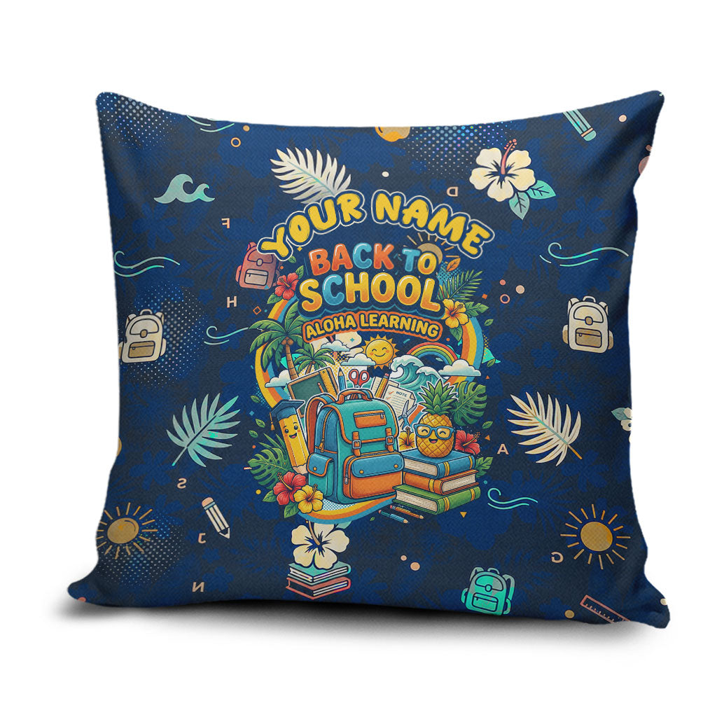 Personalized Hawaii Back To School Aloha Learning Pillow Cover Retro Rainbow open Notebook with Pineapple and Hibiscus Flowers TS04 Blue - Polynesian Pride