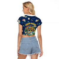 Personalized Hawaii Back To School Aloha Learning Raglan Cropped T Shirt Retro Rainbow open Notebook with Pineapple and Hibiscus Flowers TS04 - Polynesian Pride
