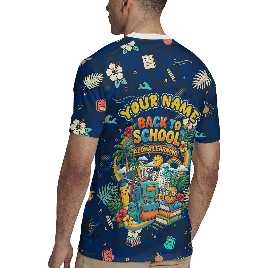 Personalized Hawaii Back To School Aloha Learning Rugby Jersey Retro Rainbow open Notebook with Pineapple and Hibiscus Flowers TS04 - Polynesian Pride