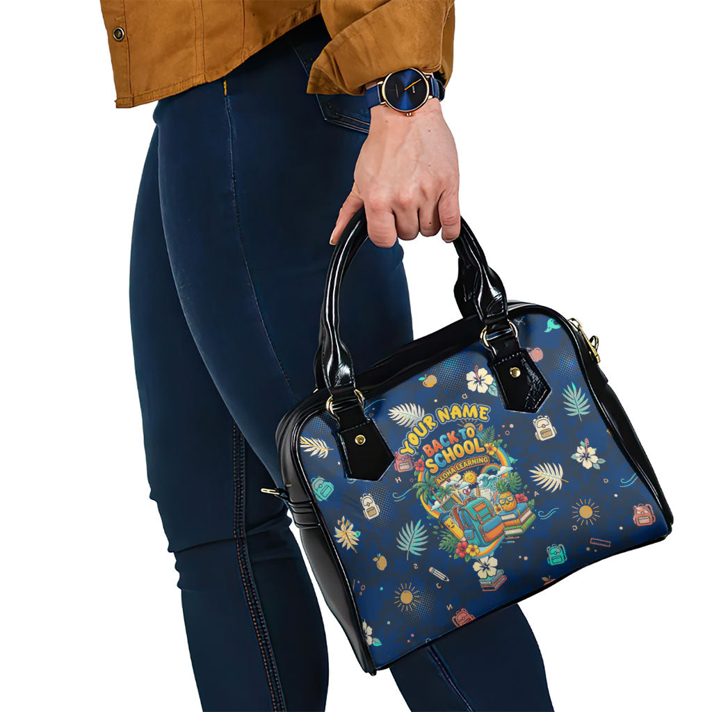 Personalized Hawaii Back To School Aloha Learning Shoulder Handbag Retro Rainbow open Notebook with Pineapple and Hibiscus Flowers TS04 - Polynesian Pride
