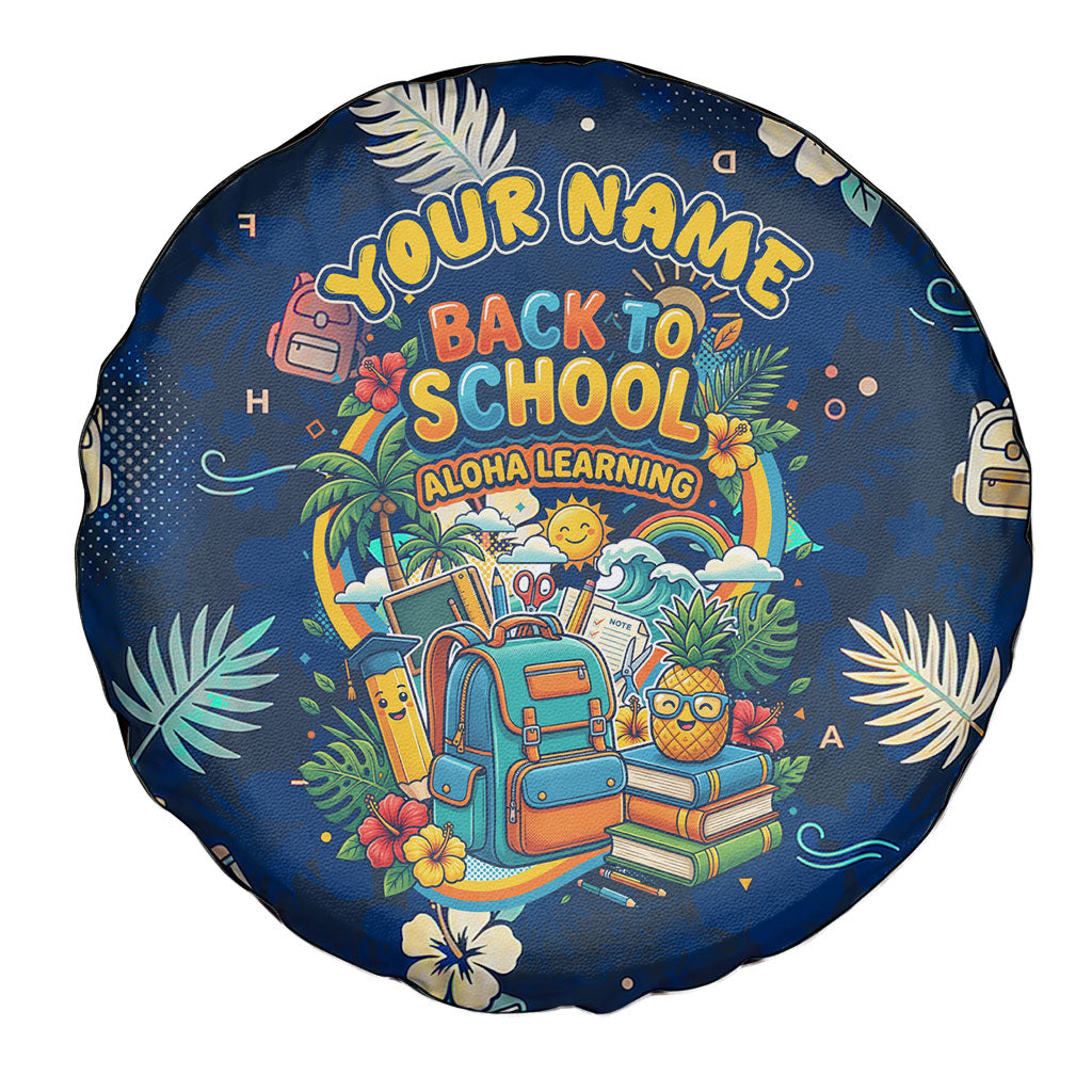 Personalized Hawaii Back To School Aloha Learning Spare Tire Cover Retro Rainbow open Notebook with Pineapple and Hibiscus Flowers TS04 - Polynesian Pride
