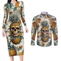Pineapple Skull Couples Matching Long Sleeve Bodycon Dress and Long Sleeve Button Shirts Summer Paradise TS04 - Polynesian Pride
