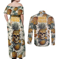 Pineapple Skull Couples Matching Off Shoulder Maxi Dress and Long Sleeve Button Shirts Summer Paradise TS04 Multicolor - Polynesian Pride