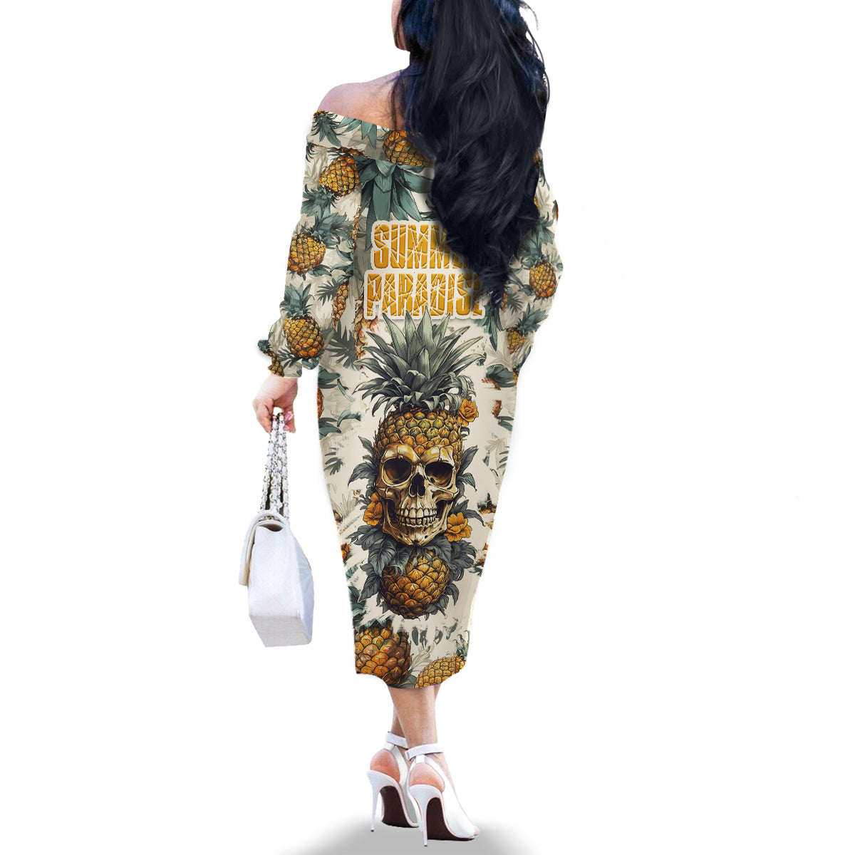 Pineapple Skull Family Matching Off Shoulder Long Sleeve Dress and Hawaiian Shirt Summer Paradise TS04 - Polynesian Pride