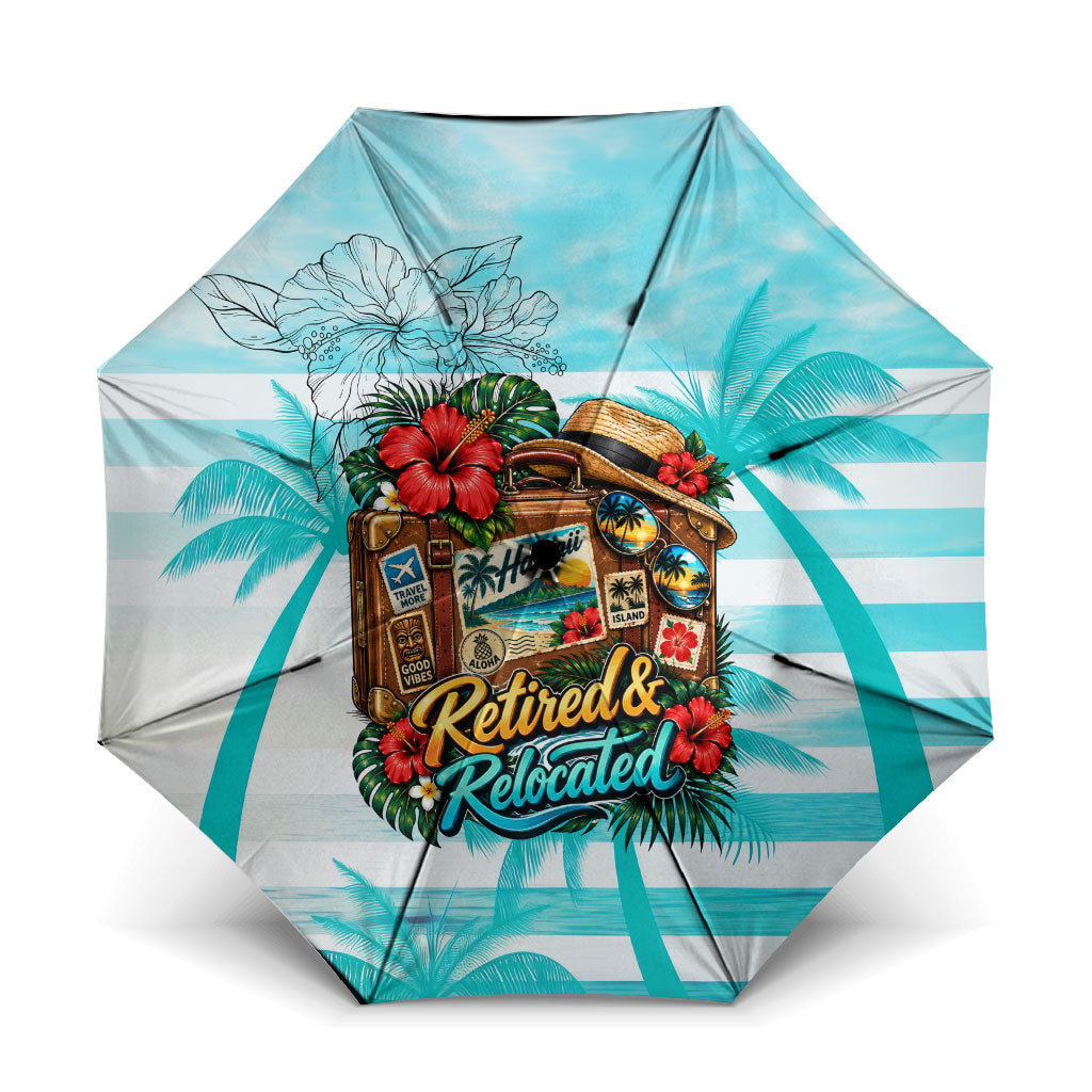 Out Of Office Retired Relocated Umbrella Tropical Island Hawaiian Beach Sunset Sunglasses Suitcase
