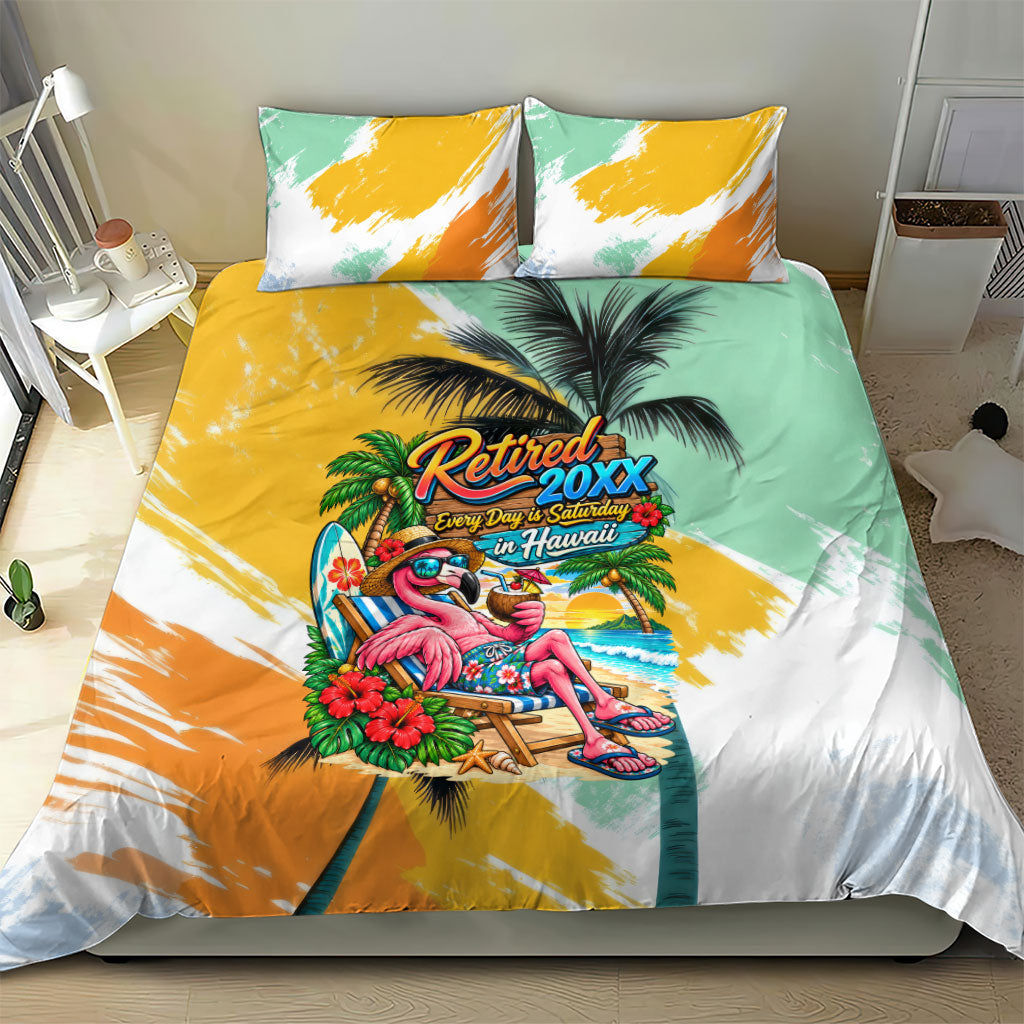 Hawaii Retirement Vacation Bedding Set Tropical Sunset Beach Pink Flamingo Surfboard Palm Tree TS04 - Polynesian Pride