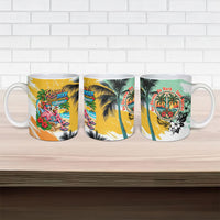 Hawaii Retirement Vacation Ceramic Mug Tropical Sunset Beach Pink Flamingo Surfboard Palm Tree TS04 - Polynesian Pride
