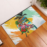 Hawaii Retirement Vacation Rubber Doormat Tropical Sunset Beach Pink Flamingo Surfboard Palm Tree TS04 - Polynesian Pride