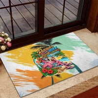 Hawaii Retirement Vacation Rubber Doormat Tropical Sunset Beach Pink Flamingo Surfboard Palm Tree TS04 - Polynesian Pride
