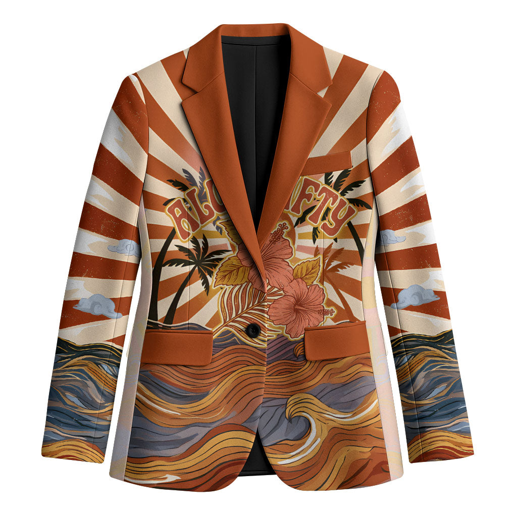 Aloha Nifty 50th Birthday Hawaii Blazer Vintage Retro Sunburst Tropical Palm Tree Surfboard Art TS04 Unisex Orange Beige - Polynesian Pride