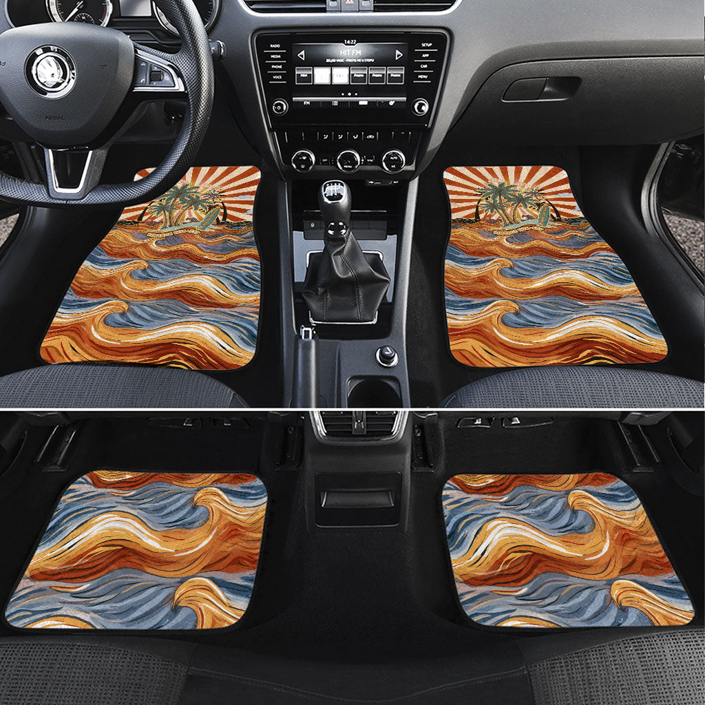 Aloha Nifty 50th Birthday Hawaii Car Mats Vintage Retro Sunburst Tropical Palm Tree Surfboard Art TS04 Set 4pcs Orange Beige - Polynesian Pride