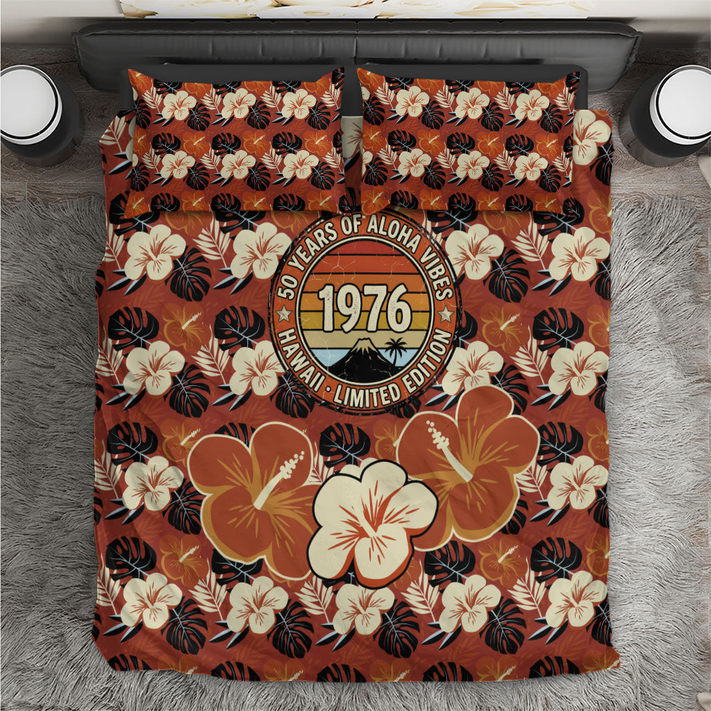 Hawaii 50th Birthday Bedding Set Vintage 1976 Limited Edition Floral Surfboard Aloha Vibes TS04 Orange Brown - Polynesian Pride