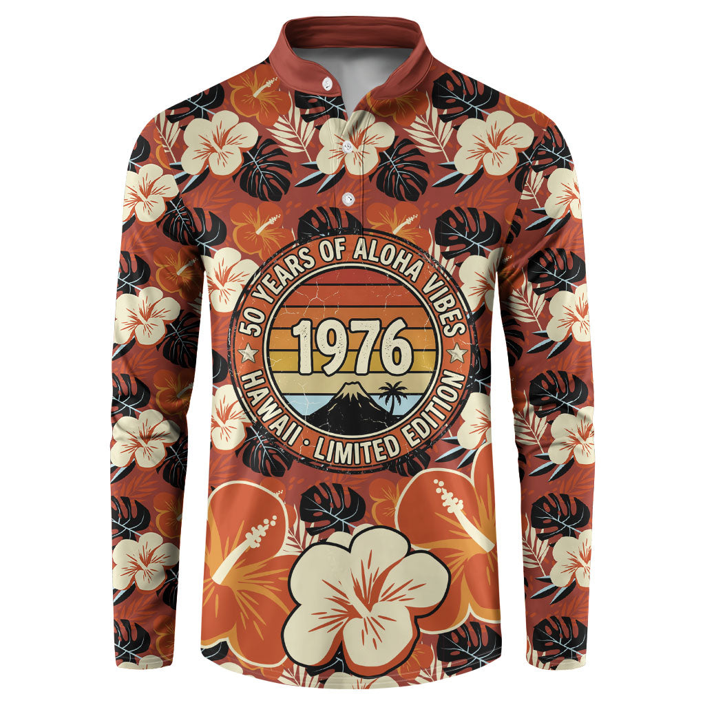 Hawaii 50th Birthday Button Sweatshirt Vintage 1976 Limited Edition Floral Surfboard Aloha Vibes TS04 Orange Brown - Polynesian Pride